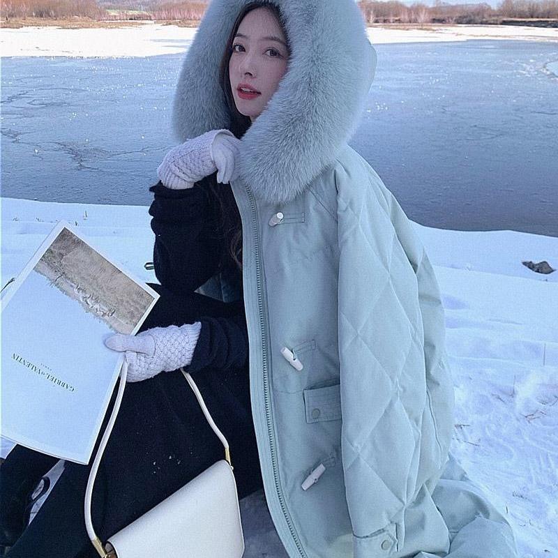 Purple Down Jacket Women Clearance Large Fur Collar Over The Knee Super Long Thickening