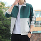 Men's Thin Jacket Temperament Stand-up Collar Baseball Uniform Short Long-sleeved Warm Jacket Stitching Color Handsome Casual Work Clothes