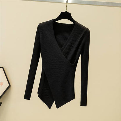 2021 Long-sleeved Cross V-neck Bottoming Shirt Women Autumn and Winter Knit Sweater