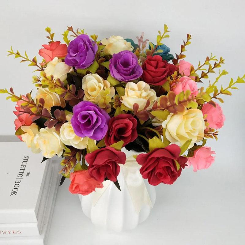 Single Fake Flower Simulation Bouquet Rose Flower Dried Flower Silk Flower Cloth Flower Plastic Flower Small Bunch Cloth Decoration Flower Arrangement