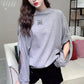 Women's Loose Fashion Sweater Spring and Autumn Hollow Beaded Jacket Off-shoulder Thin Top