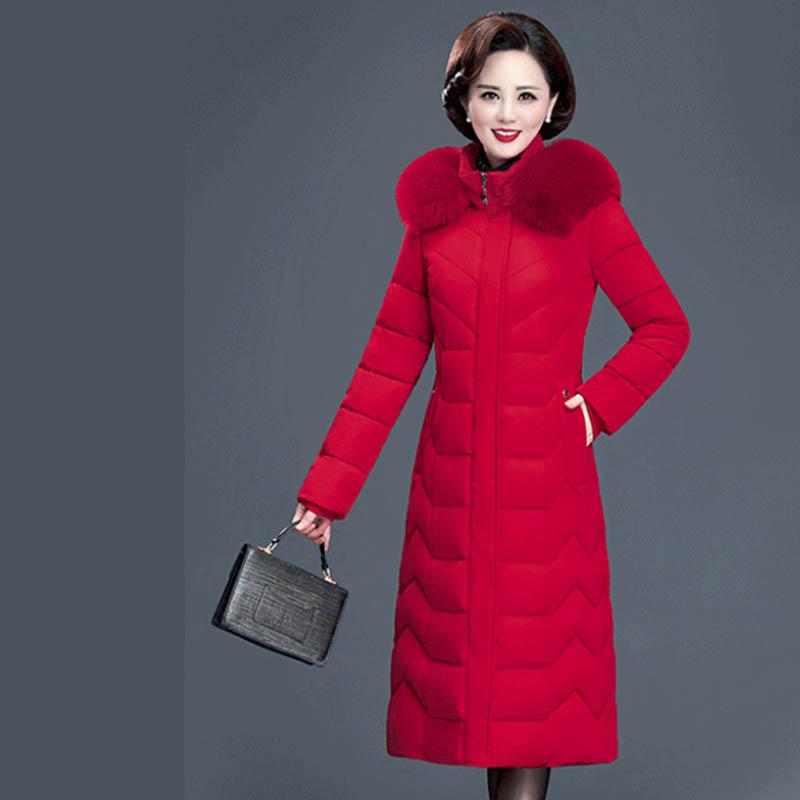 Large Size Parkas Women Parkas Winter Lady Fur Collar Warm Outwear Down Coat Warm Long Overcoat