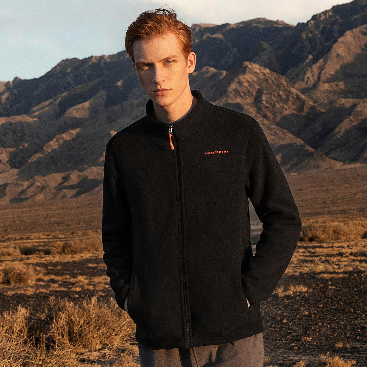 Men's Autumn and Winter Clothing Plus Fleece Jacket Stand Collar Coat Cardigan Thickening Outdoor Clothing Fleece