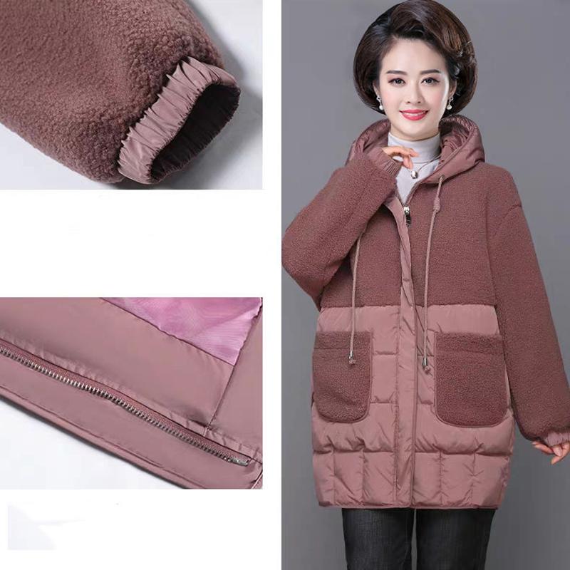 Women's Mid-length Down Jacket Winter Middle-aged and Elderly Korean Loose Cotton Casual Hooded Thick Coat