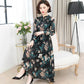 Floral Long Sleeve Dress Feminine Lotus Leaf Collar Chiffon Print Skirt Long French Retro Elegant Inside Outerwear Fabric Lightweight Breathable