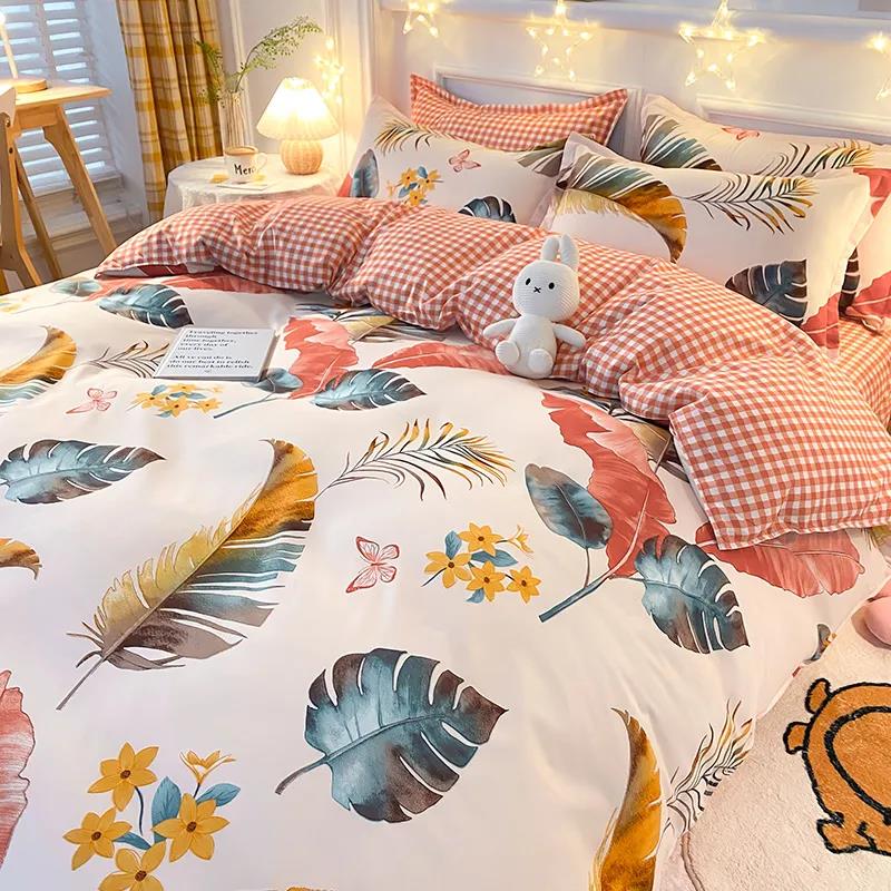Four-piece Bedding Cotton Quilt Cover Single and Double Cartoon Printing Mattress Cover Bedroom Bed Linen Quilt Cover
