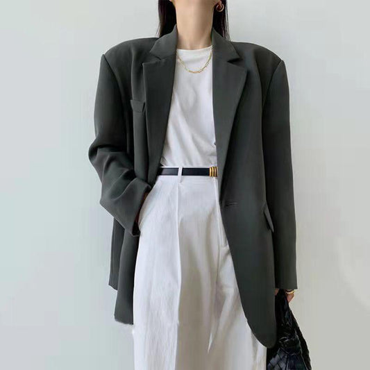 Suit Jacket Women's Spring and Autumn All-match High Street Design Elegant Suit Black Blazer Coat Casual Jacket Mid-length Top Coat