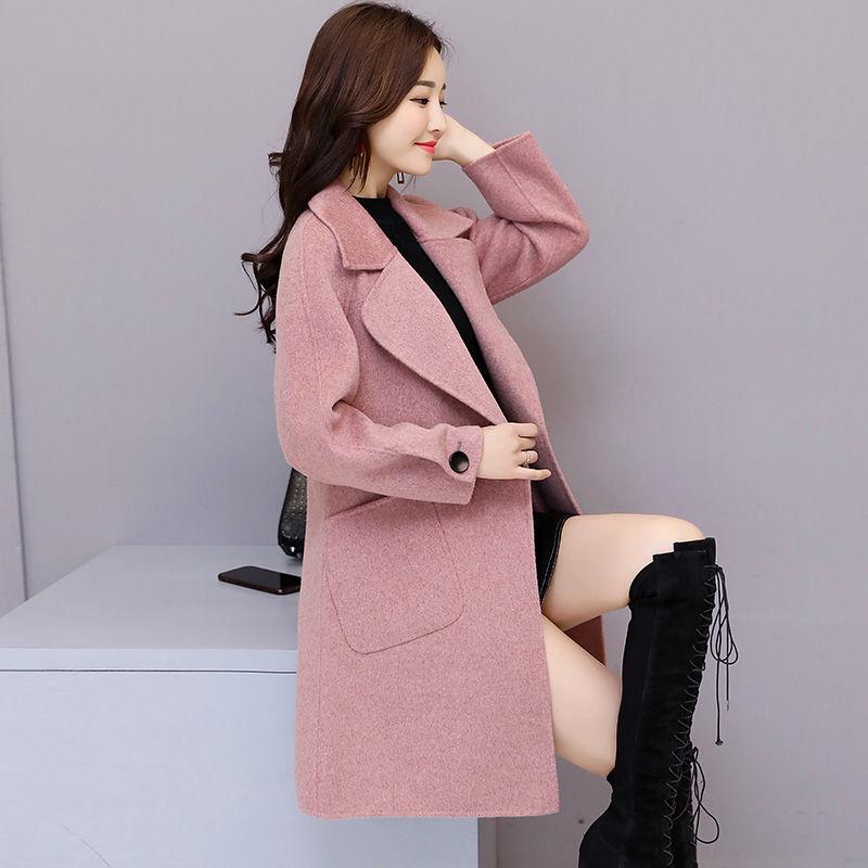 Women Autumn Winter Woollen Coat Long Sleeve Turn-Down Collar Blazer Outwear Jacket Overcoats Loose