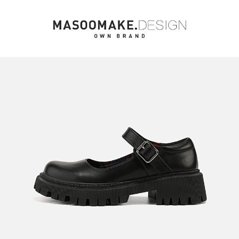 Korean Style Thick-soled Round-toe Thin Women's Shoes All-match Retro British Style Leather Shoes Japanese Women's Small Leather Shoes