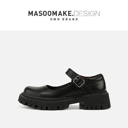 Korean Style Thick-soled Round-toe Thin Women's Shoes All-match Retro British Style Leather Shoes Japanese Women's Small Leather Shoes