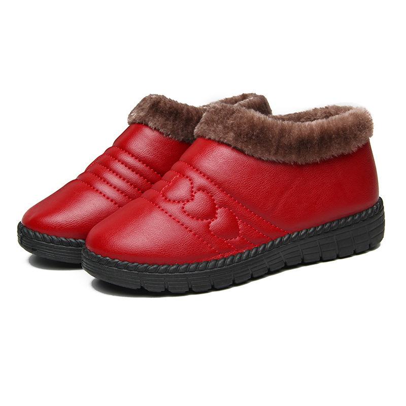 Winter Leather Embroidered Cotton Shoes Plus Velvet Warm Women's Shoes Comfortable Non-slip Flat Shoes