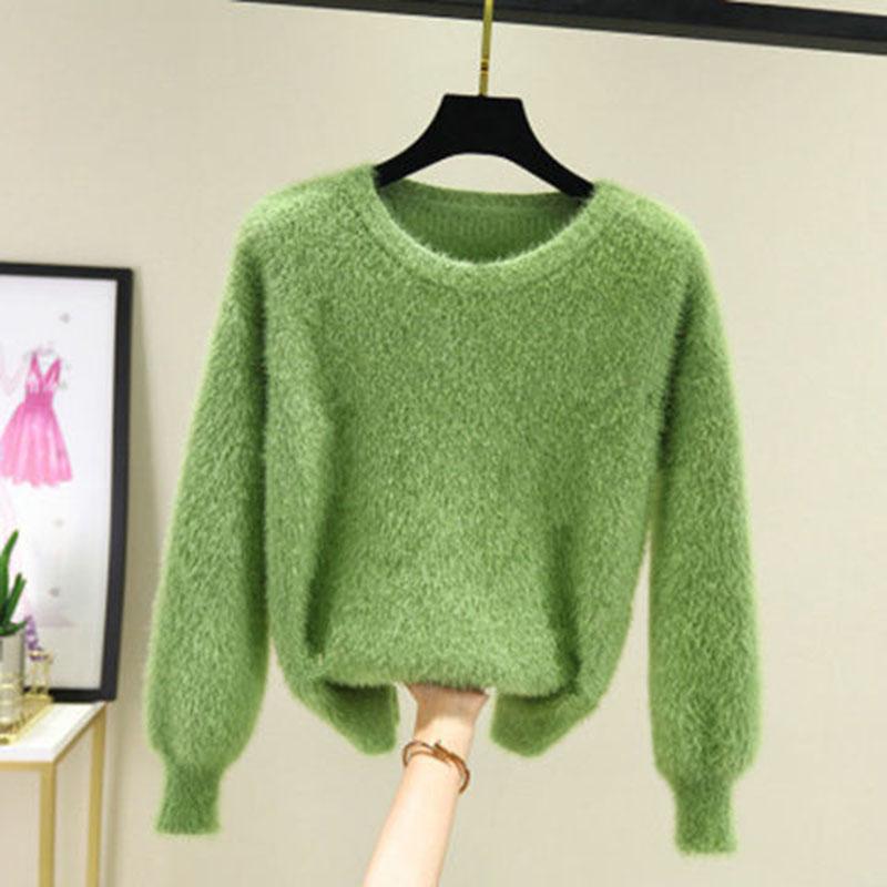 Winter Women Sweaters O-neck Lantern Sleeve Pullovers Loose Knitted Sweaters Jumper Tops