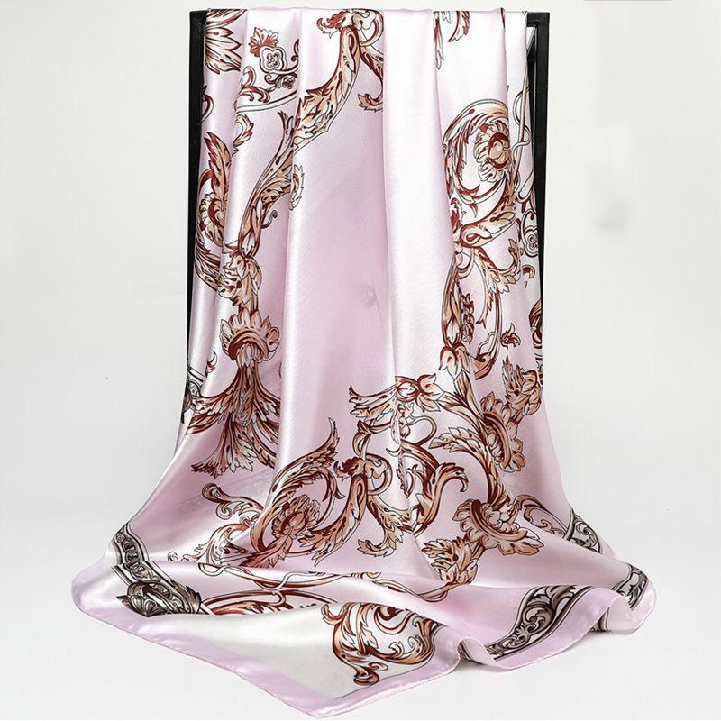 Flower Wrap Shawl Square Silk Imitation Satin Women Elegant Scarf  All-match Headscarf Sunscreen Gauze Shawl