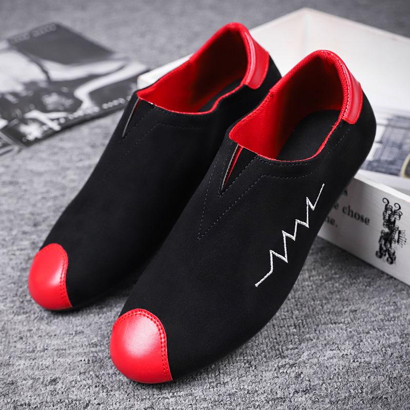 Peas shoes men's handsome wild personality lazy shoes one pedal social tide shoes red Deodorant