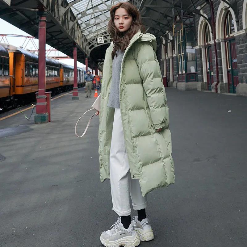 Winter Mid-length Down Jacket Ladies Korean Fashion Thick Warm Hooded Jacket