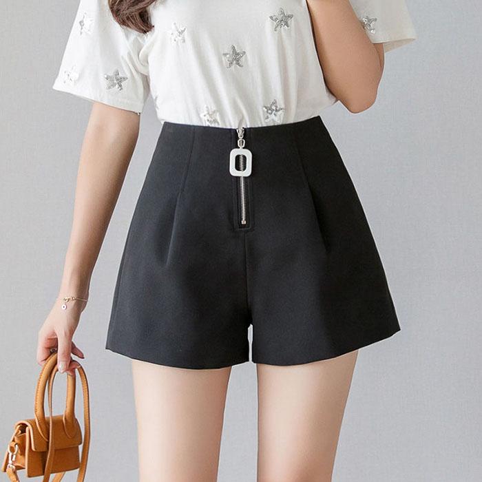 Pofulove Summer Women High Waist Zipper Chiffon Wide Leg Pants Casual Loose Slim Mini A-line Pants