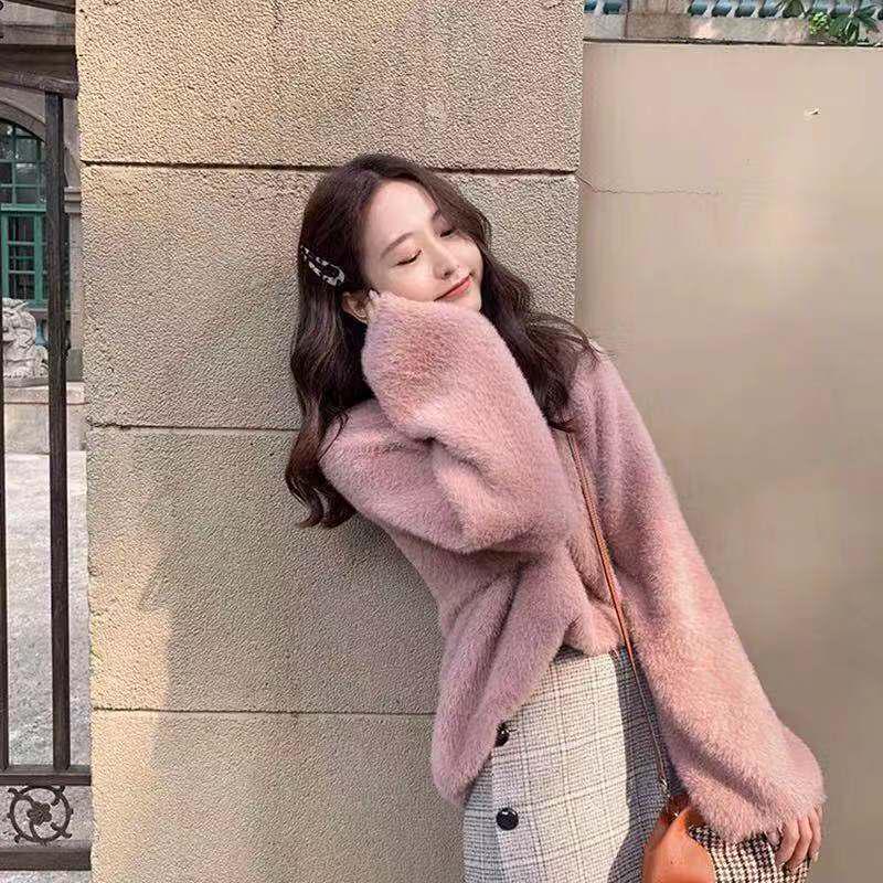 Pofulove Mink Wool Sweater Female Students Loose Autumn Thickened Pullover Knitted Bottoming Shirt