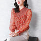 Spring and Autumn Floral Shirt Women's Long-sleeved All-match Chiffon Shirt Top Women