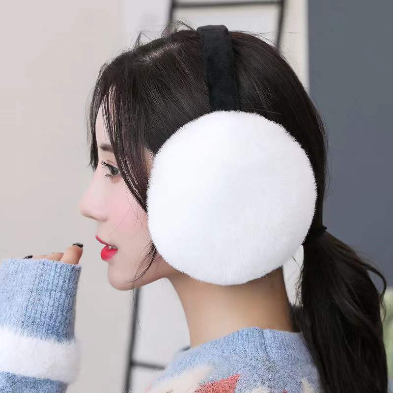 Women's Autumn Winter Foldable Earmuffs Cute Imitation Rabbit Fur Plush Ear Muffs Warm Ear Pad Thick Thermal Earflap Soft Comfortable Ear Cap