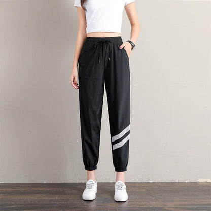 Ice Silk Sports Pants Women's Summer Thin Section Loose and Thin Ice Silk Quick-drying Harem Pants Beam Feet Leisure Cool Cool Pants Women