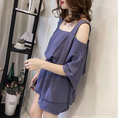 WTEMPO Solid Color M-XXXXL 2pcs Suit Spring Summer Women's Plus Size Boat Neck Loose Casual Two-piece Set