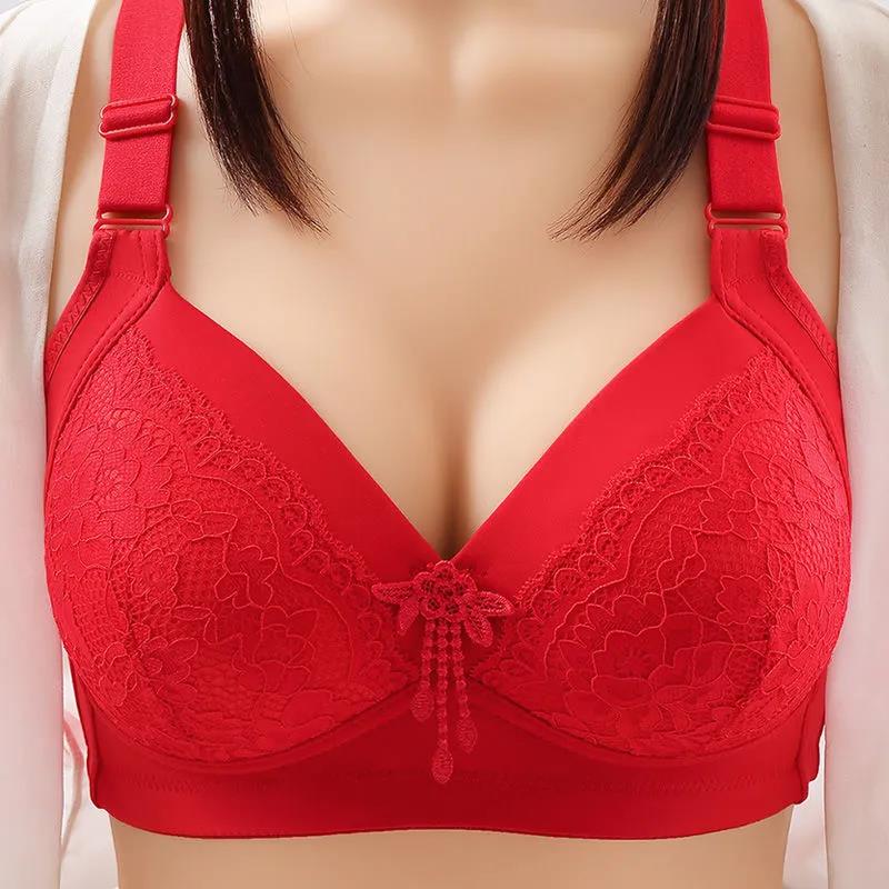 Women Thin Breathable Large Size Full Cup No Steel Rings Receiving Breasts Anti-sagging Lightweight Gathering Beautiful Back Design Sexy Lace Bra
