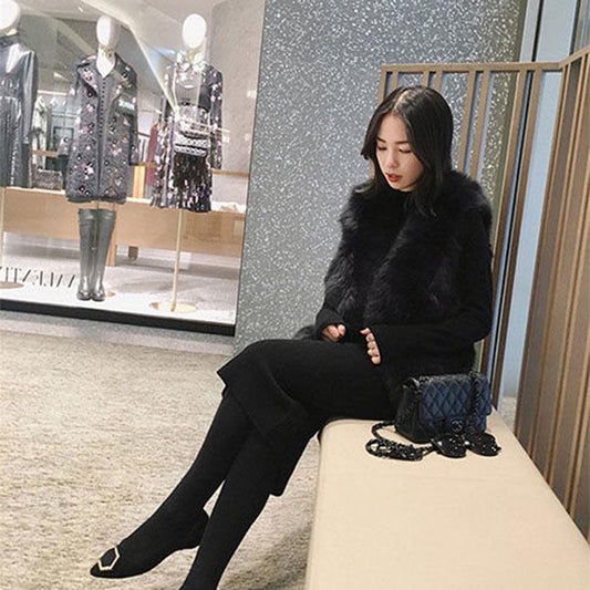 Long Coarse Wool Turtleneck Sweater Dress Women  Female Casual Loose Knit Straight Sweater Dress