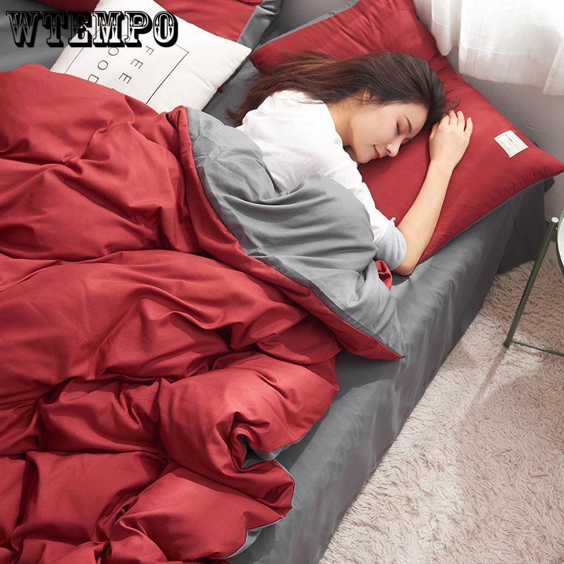 Soft Washed Cotton Bedding Set Twin Queen King Duvet Cover Bed Sheet Pillowcase Adult Solid Color Bedclothes
