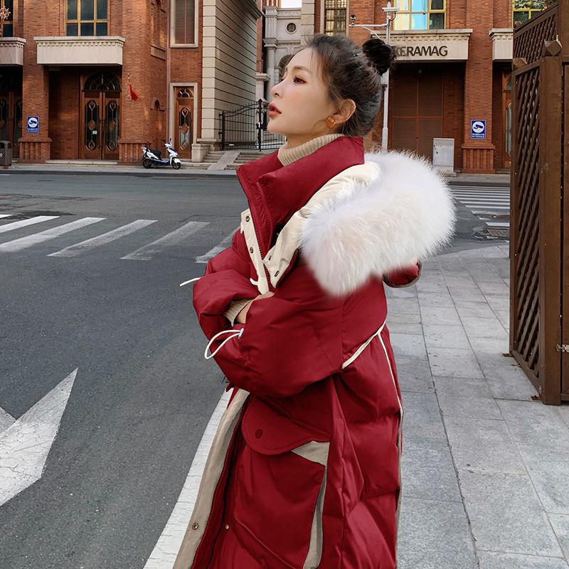 Fluffy Big Fur Collar Hooded Stand-up Collar Loose Down Padded Jacket Women's Winter Padded Jacket Thickened Warm Women's Jacket