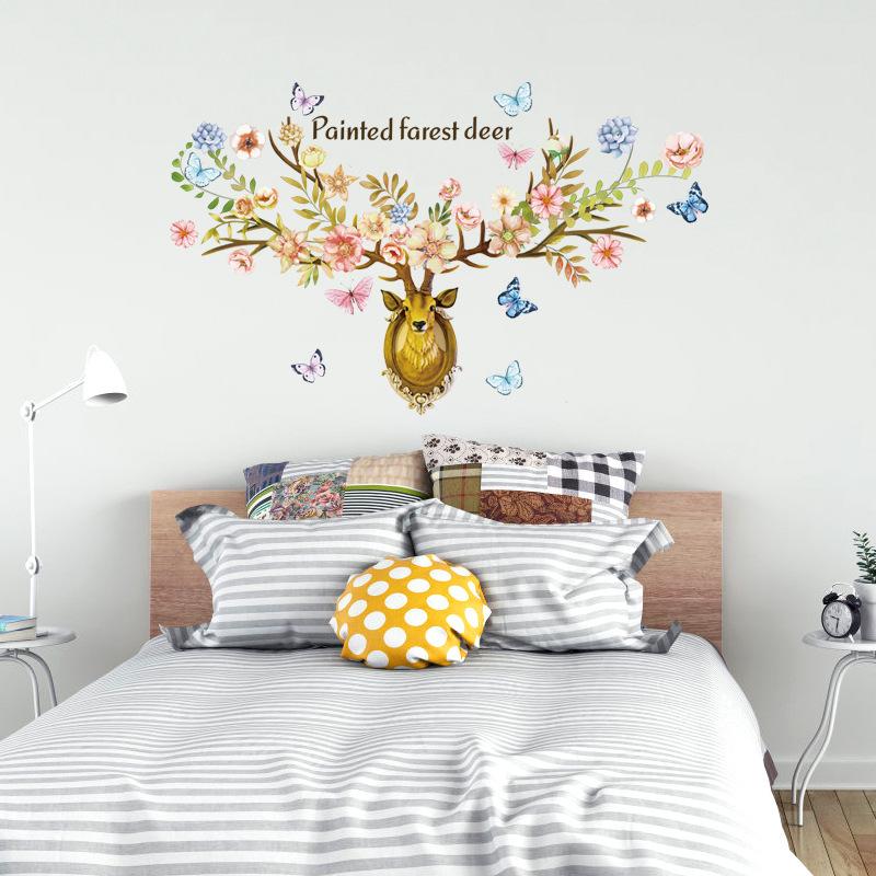 Yellow Butterfly Sika Deer Nordic Background Decoration Removable Wall Sticker fast deer wallpaper