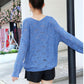 Spring and Autumn Style Hollow Loose Knit Sweater Women V-neck Slim-fit Warm Sweater Long-sleeved Pullover Casual Top