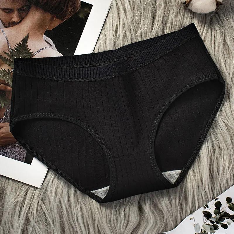 4PCS Cotton Underwear Women's Comfortable Sexy Lingerie Breathable Student Less Antibacterial Mid-low Waist Briefs Ladies Striped Underwear Bottoms