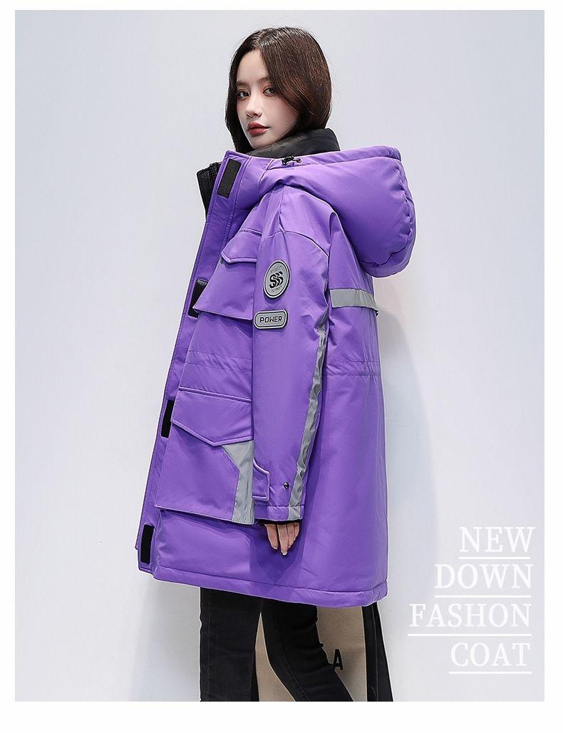 Down Jacket Women's Winter Mid-length Warm White Duck Down Cotton Clothing Tooling Parka Jacket Leisure Sports Outdoor Jacket Oversized Thick Coat