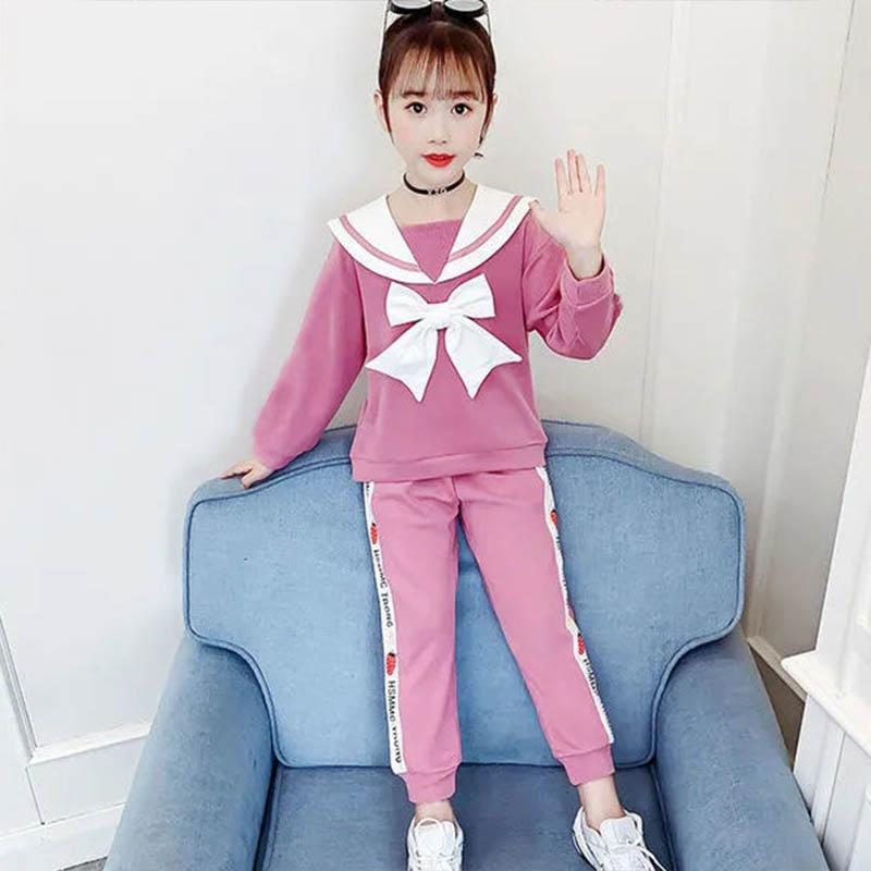 Girls' College Style Long-sleeved Printed Pullover Sweater Spring and Autumn Children's Clothing Girls Casual Fashion Top Pants Two-piece Set