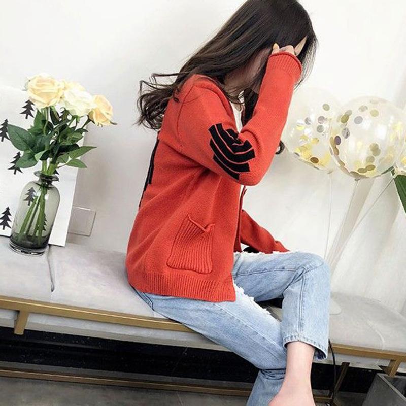 Spring  Autumn V-neck Cardigan Sweater Women Short Knit Small Coat Loose Casual Fashion Students All-match