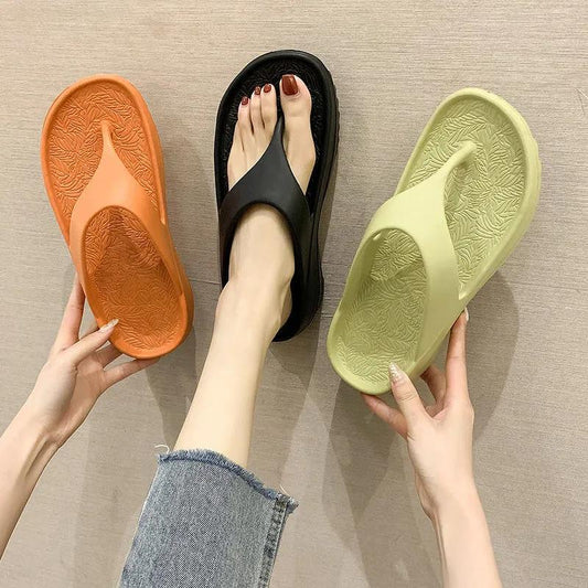 Non-slip Thick-soled Flip-flops Women's Summer Outerwear Fashion Couple Style Clip-on Bathroom Beach Sandals and Slippers