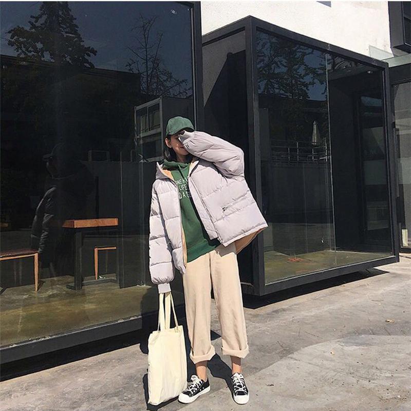 Large Size Loose Women's Hooded Padded Jacket Winter Solid Color Short Down Down Padded Jacket Thick Warm Jacket