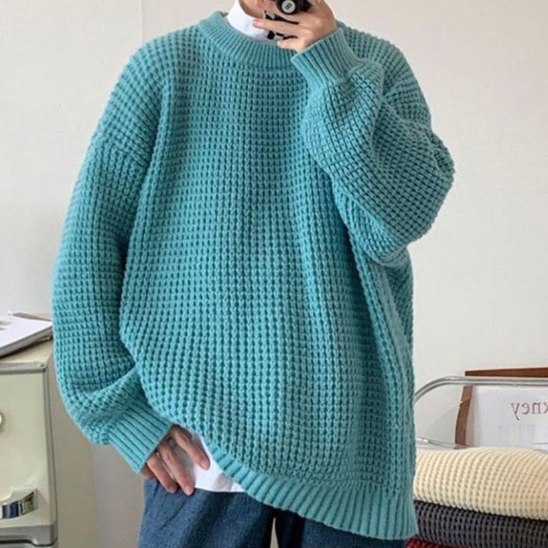 Thick Line Sweater Men's Winter Plus Velvet Thick Round Neck Sweater Casual Loose Top