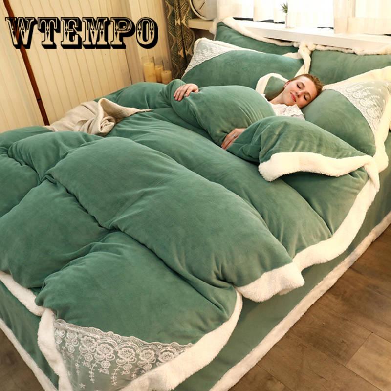 Bedding Set Pink Plush Winter Duvet Cover King Queen Size Quilt Cover Set Comforter Cover