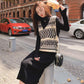 Women's Woolen Skirt Suit Autumn and Winter Retro Rhombus Print Knitted Vest and Turtleneck Sweater Skirt Two-piece set Ladies Outfits