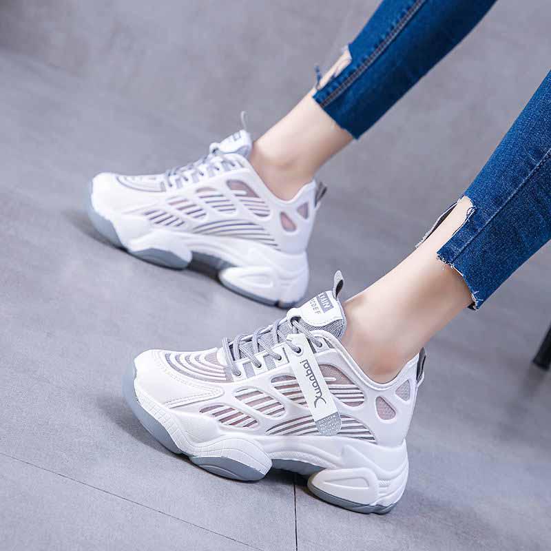 Plus Size 35-40 Summer Women Ins Mesh Sneakers Breathable Running Basketball Shoes Students Shockproof Non-slip Heighten Shoes