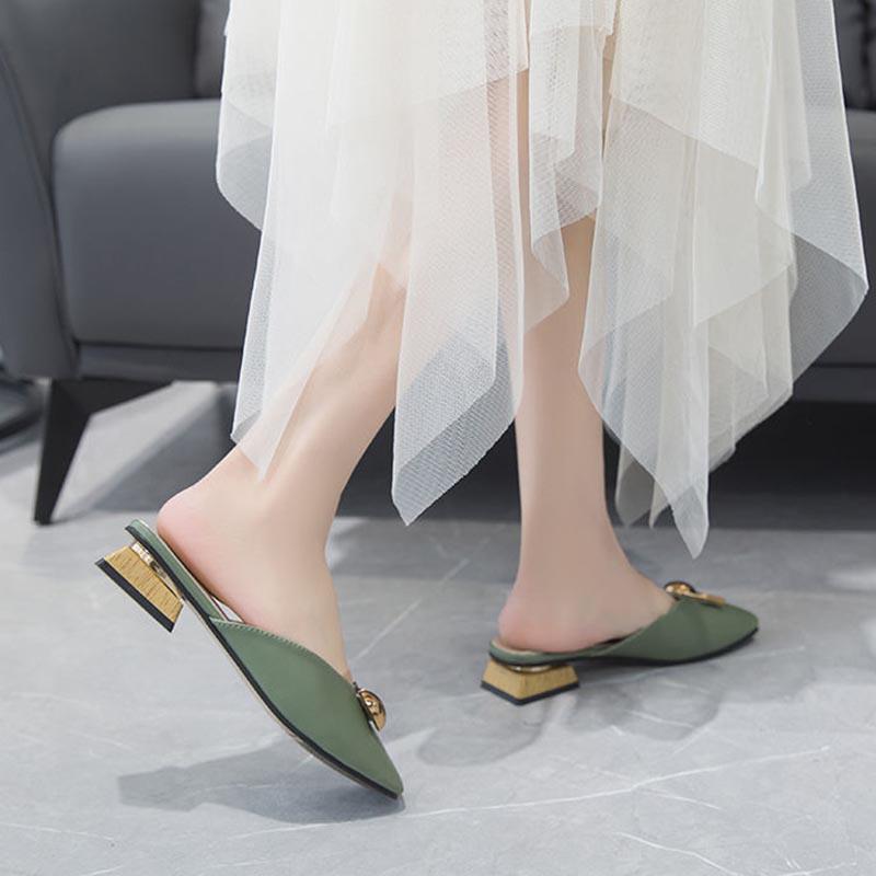 Size 35-40 Women All-match Shiny Slippers Outdoor Diamond High Heels Bohemian Beach Wear-resistant Non-slip Office Lady Baotou Sandals