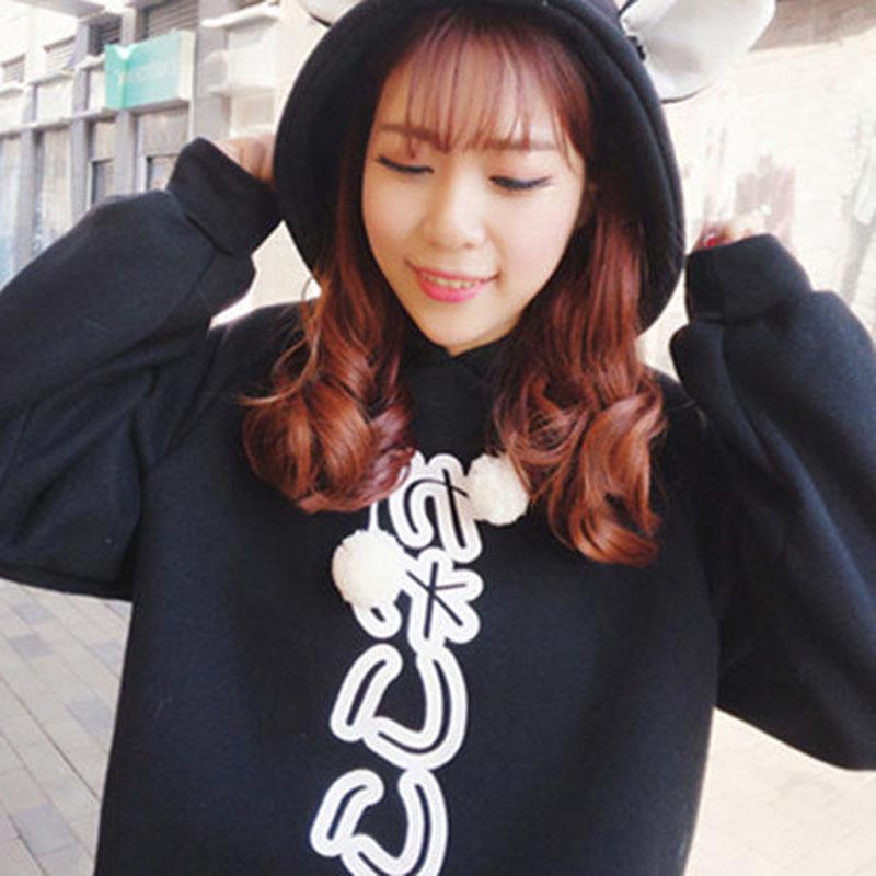 Sweatshirt wild large size long sleeve warm hooded top autumn and winter sweater cotton women's