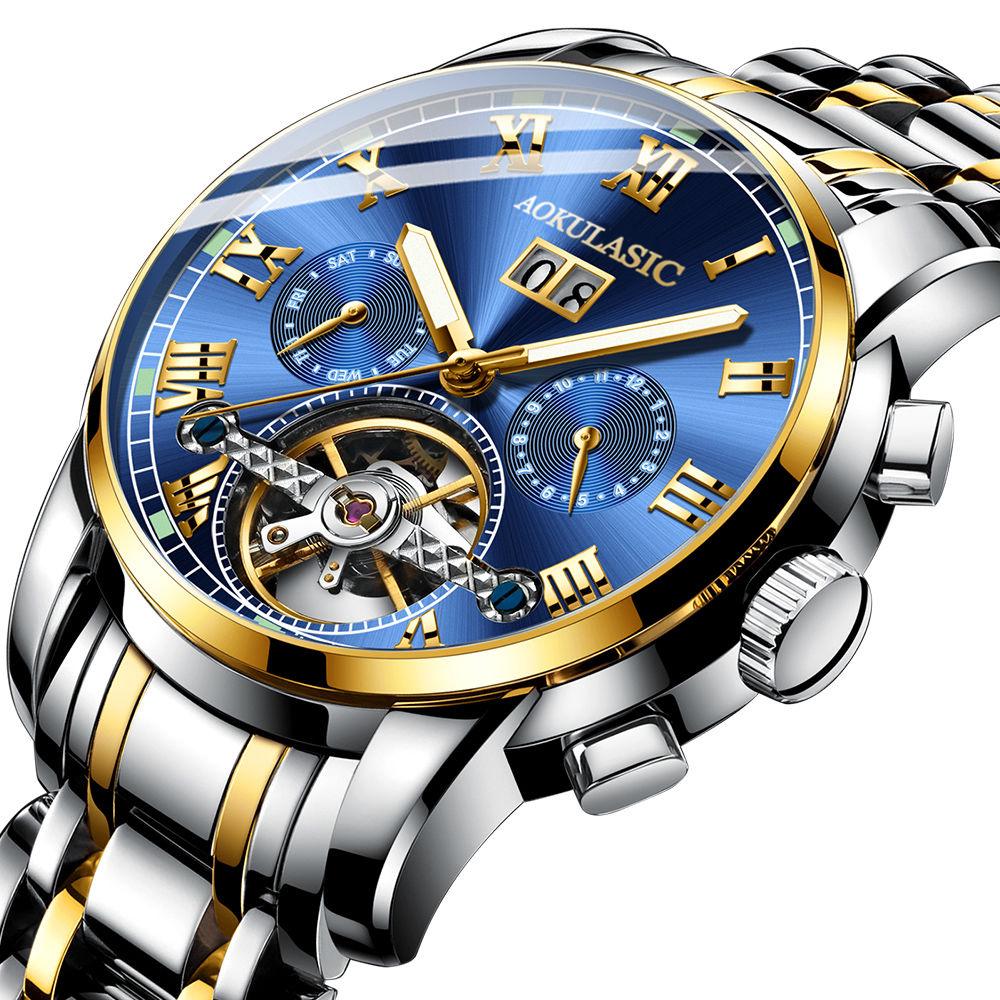 Men's Luxury Skeleton Watch Sport Hand-winding Mechanical Stainless Steel Wrist Watch Retro