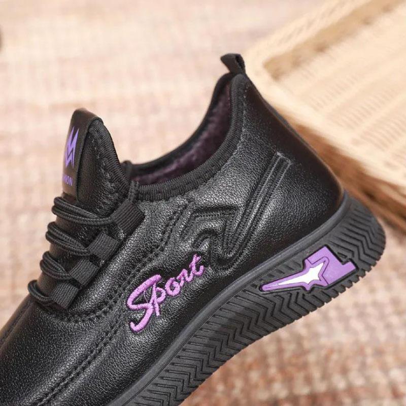 Leather Winter Cotton Shoes Women's Non-slip Warm Leather Boots Plus Velvet Thickening Sports and Leisure Waterproof Cotton Boots