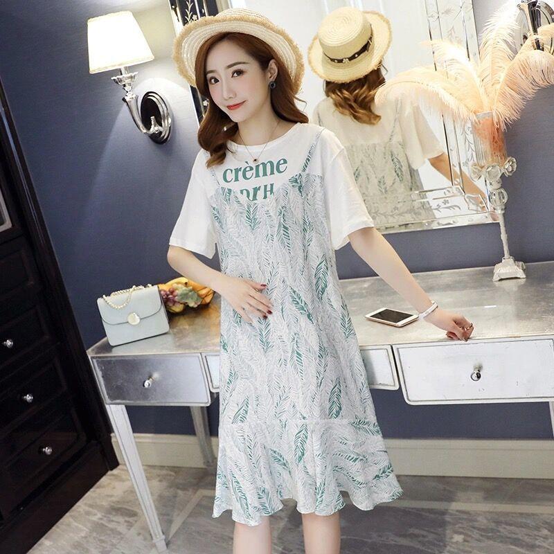 Women Summer Vintage High Waist Holiday Round Collar Dress Elegant Slim Short Sleeve Print Casual Long Dress
