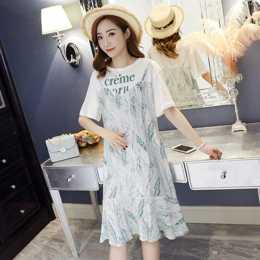 Women Summer Vintage High Waist Holiday Round Collar Dress Elegant Slim Short Sleeve Print Casual Long Dress