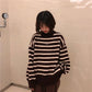 O-Neck Pullovers Women Chic Soft  Sweaters Tops Sweet Student Loose Striped Knitted Pullover