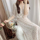 Female Elegant Floral Print Holiday Dress Summer High Waist Slim Graceful Vintage Chiffon Party Dress