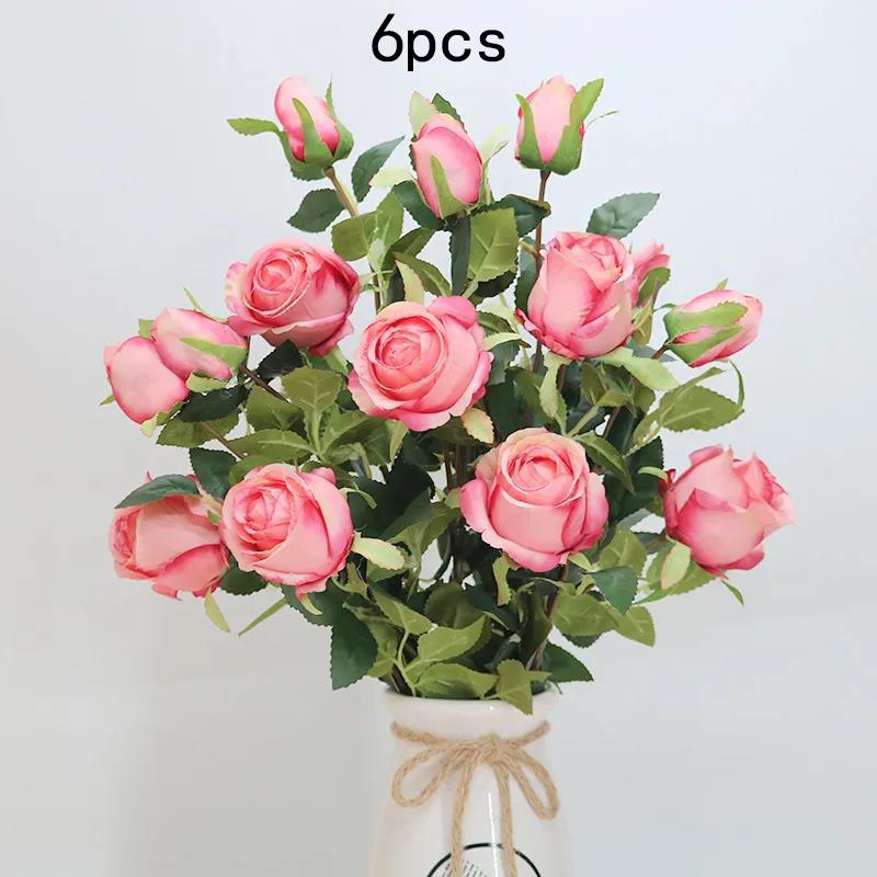Artificial Rose Plastic Artificial Flower Home Living Room Retro Bouquet Set Bulgarian Rose Flower Arrangement Decoration